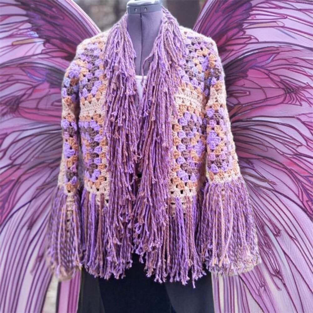 Super Fringe Granny Square Sweater L/XL - Picture 4 of 14